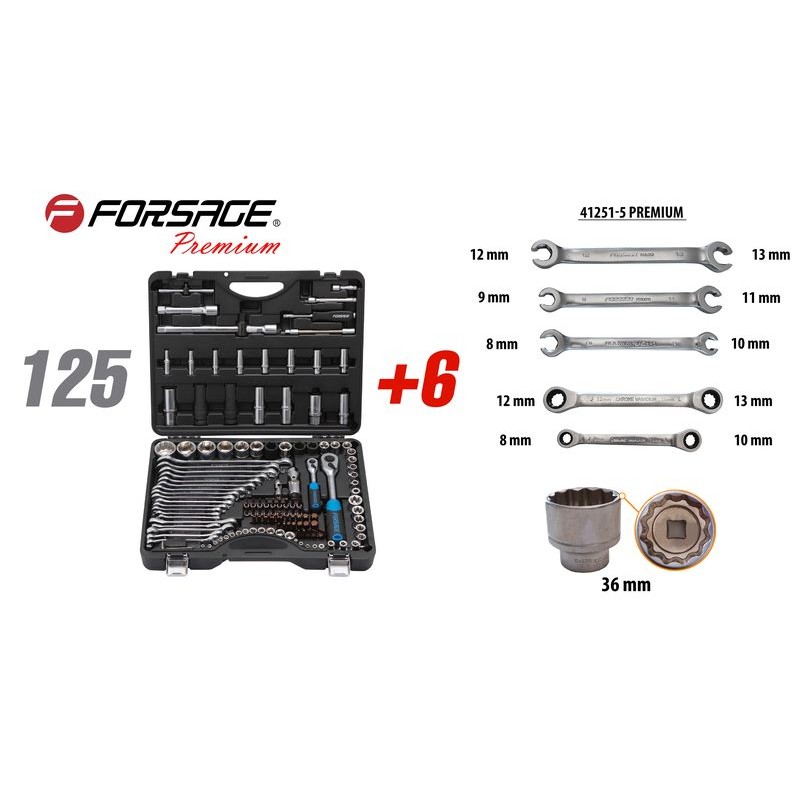 ხელსაწყოების ნაკრები FORSAGE 125 + 6 pcs